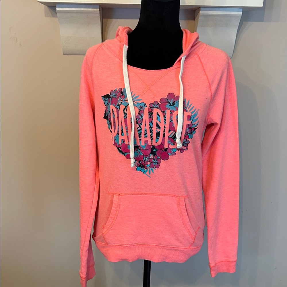 American Eagle Outfitters Coral Pink 'Paradise' Floral Heart Hoodie